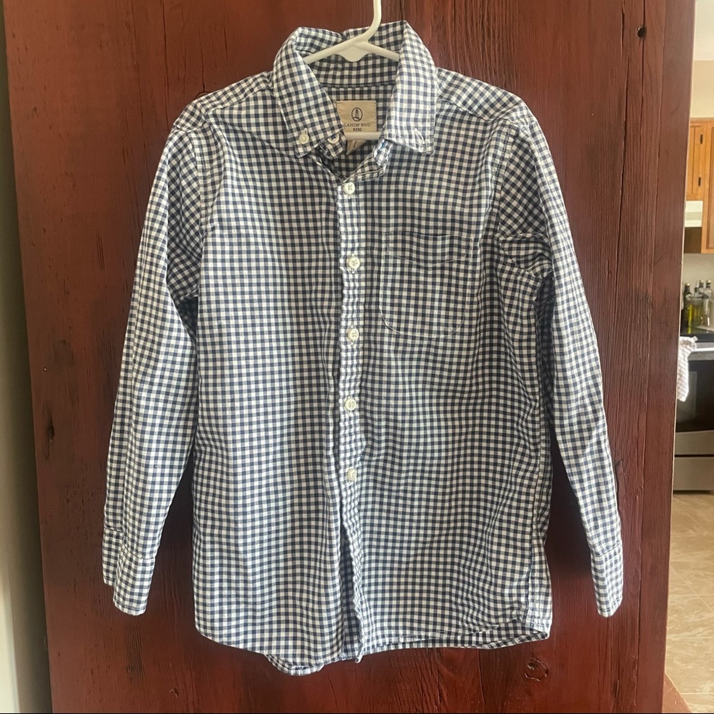 Boys LandsEnd Navy & White  Gingham Buttondown